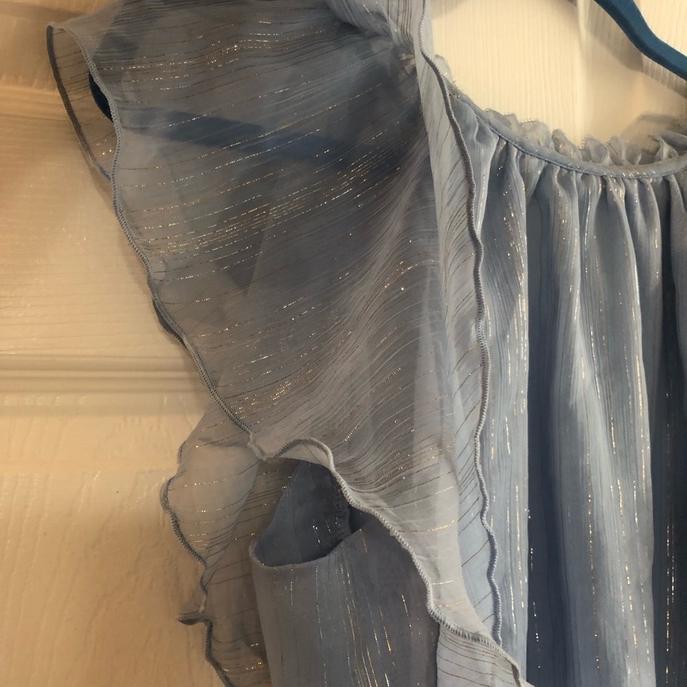 LOFT Blue Ruffle Blouse - Picture 4 of 15
